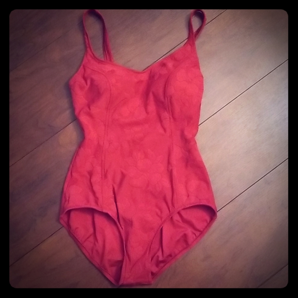 Classic red floral one piece swimsuit